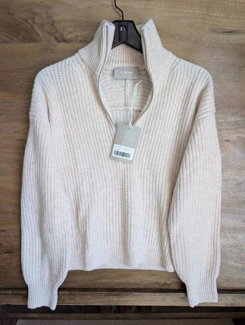 NWT Everlane Felted Wool Sweater Womens S Heathered Oat Knit Half Zip Pullover